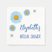 ブルーのデイジー フラワーのブライズシャワー スタンダードカクテルナプキン (正面)