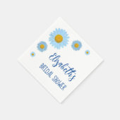 ブルーのデイジー フラワーのブライズシャワー スタンダードカクテルナプキン (角)