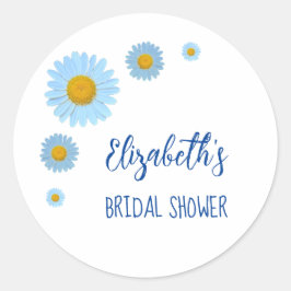 ブルーのデイジー フラワーのブライダルシャワー ラウンドシール