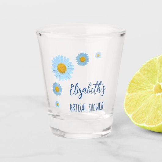 ブルーのデイジー フラワーブライダルシャワー ショットグラス (正面)