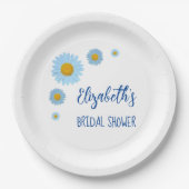 ブルーのデイジー フラワーブライダルシャワー ペーパープレート (正面)