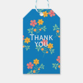 ブルーのデイジー ヴィンテージ ブーケ パターン サンクス ギフトタグ (正面)