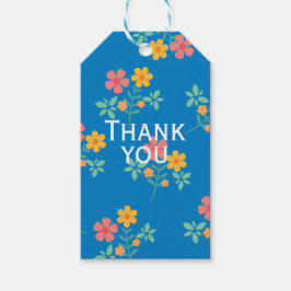 ブルーのデイジー ヴィンテージ ブーケ パターン サンクス ギフトタグ