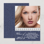 ブルーのデニムとダイヤモンドの卒業発表 招待状 (正面/裏面)