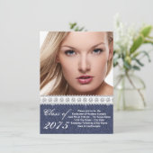 ブルーのデニムとダイヤモンドの卒業発表 招待状 (スタンド正面)