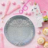 ブルーのデニムジーンズとホワイトハートレースのブライダルシャワー ペーパープレート (パーティー)