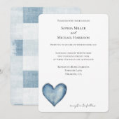 ブルーのデニムジーンズハートウェディング 招待状 (正面/裏面)