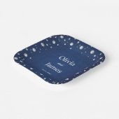 ブルーのデニム ダイヤモンド パール ウェディング カップルのシャワー ペーパープレート (傾斜あり)