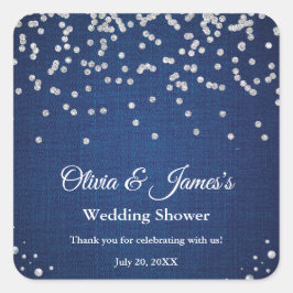 ブルーのデニム ダイヤモンド パール カップルの結婚前お祝い スクエアシール