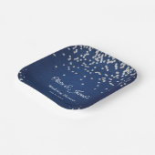 ブルーのデニム ダイヤモンド パール カップルの結婚前お祝い ペーパープレート (傾斜あり)