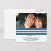 ブルーのトリプルストライプ写真付き Save the Date 招待状 (正面/裏面)