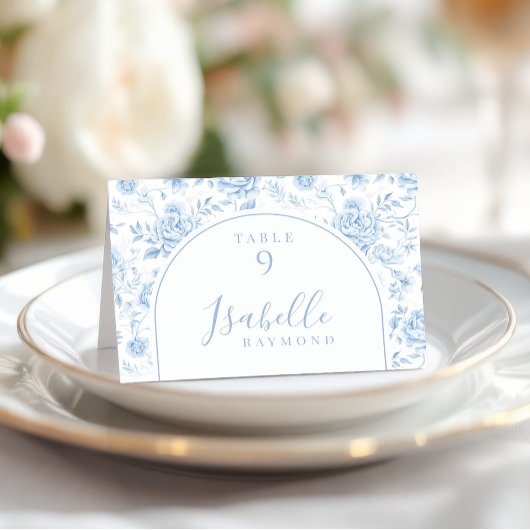 ブルーのトワルドジュイ+シノワズリーデザインの結婚式席次カード 招待状