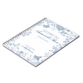 ブルーのトワルドジューイの花柄メッセージを誕生日の女の子へ ノートブック (左側)