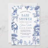 ブルーのトワルドジューイ サファリ アニマル 男の子 ベビーシャワー 招待状 (正面)