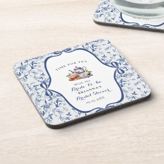 ブルーのトワルドジューイ ティーパーティー ブライズシャワー コースター (左側)
