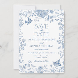 ブルーのトワルドジューイ フレンチ フラワル セーブ・ザ・デート 招待状