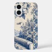 ブルーのトワル・ド・ジュイ柄 ガーデン オーダーメイド Case-Mate iPhoneケース (裏面)