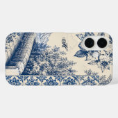 ブルーのトワル・ド・ジュイ柄 ガーデン オーダーメイド Case-Mate iPhoneケース (裏面 (横))