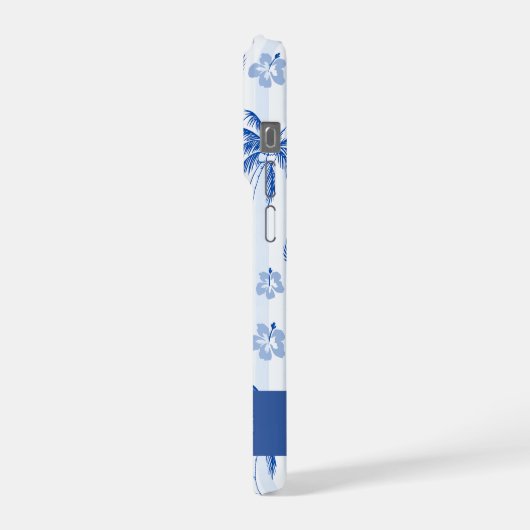 ブルーのトワル パームツリー レモン モノグラム 名前 iPhoneケース (左側面)
