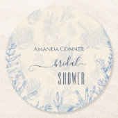 ブルーのトワール オーシャンテーマのブライズシャワー ラウンドペーパーコースター (正面)