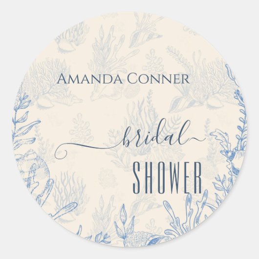 ブルーのトワール オーシャンテーマのブライダルシャワー ラウンドシール (正面)
