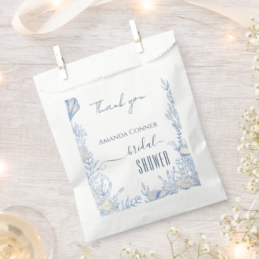 ブルーのトワール オーシャンテーマの ブライダルシャワーフェイバーバッグ フェイバーバッグ (クリップ留めされた状態)