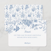 ブルーのトワール・ド・ジュイの詳細カード招待状 エンクロージャーカード (正面/裏面)