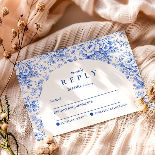 ブルーのトワール フラワーの卒業パーティー 出欠カード