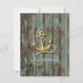 ブルーのドックウッドビーチアンカー Nautical 結婚式 招待状