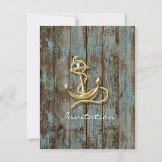 ブルーのドックウッドビーチアンカー Nautical 結婚式 招待状 (正面)