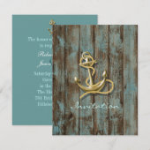 ブルーのドックウッドビーチアンカー Nautical 結婚式 招待状 (正面/裏面)