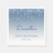ブルーのドリッピング グリッター グラム 30歳の誕生日パーティー スタンダードカクテルナプキン (正面)