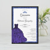 ブルーのドレスとティアラのカスタム写真 キンセアニエラ 招待状 (スタンド正面)