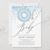 ブルーのドーナツ オー ベイビー ボーイズ ベイビー シャワー 招待状 (正面)