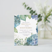 ブルーのハイドランジアでおしゃれな  ブライダルシャワーをパーソナライズ 招待状 (スタンド正面)