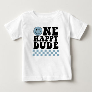 ブルーのハッピーデュードの誕生日Tシャツ ベビーTシャツ
