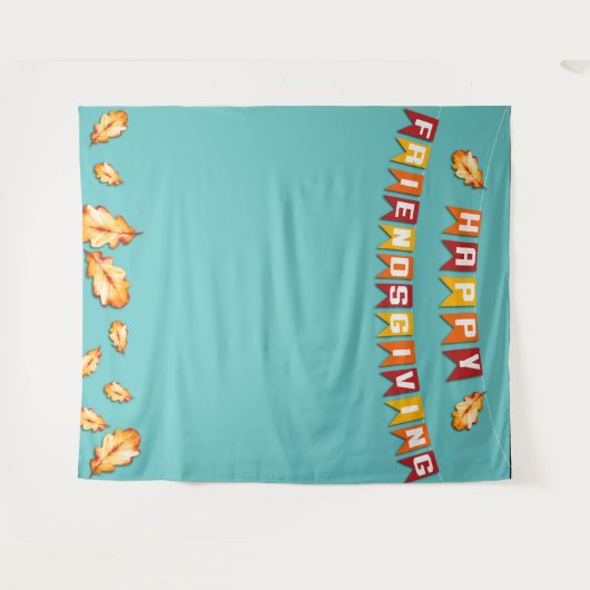 ブルーのハッピーフレンドズギビング感謝祭フォトブース タペストリー (正面(横))