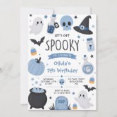 ブルーのハロウィンお誕生日おめでとう 招待状 (正面)