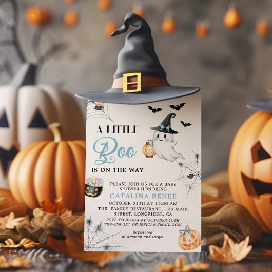 ブルーのハロウィンゴースト ベビーシャワー 招待状