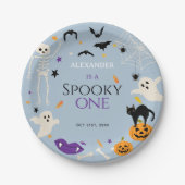 ブルーのハロウィン初お誕生日おめでとう1歳 ペーパープレート (正面)
