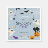 ブルーのハロウィン1歳の誕生日おばけ スタンダードカクテルナプキン (正面)