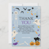 ブルーのハロウィン1歳の誕生日おめでとう サンキューカード (正面)