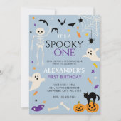 ブルーのハロウィン 誕生日1歳のお祝い 招待状 (正面)