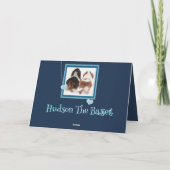 ブルーのハートとバセットハウンドの可愛いバレンタイン カード (裏面)