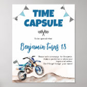 ブルーのバイク少年誕生日タイムカプセルサイン ポスター (正面)