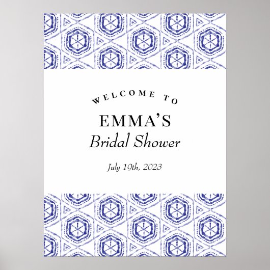 ブルーのバティック・ウォーターカラー・ウェルカムサイン ポスター (正面)