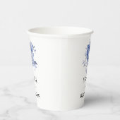 ブルーのバラともう一輪の花のシンプルなデザイン 紙コップ (右)