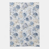ブルーのバラの花の水彩画 キッチンタオル (縦)