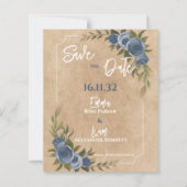 ブルーのバラの花嫁衣裳 田舎風結婚式の「Save the Date」 (正面)