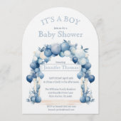 ブルーのバルーンアーチのベビーシャワー It's a BOY 招待状 (正面)